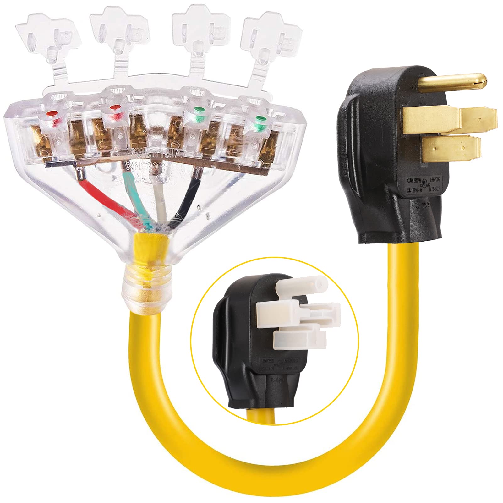 50 Amp To 110V 20 Amp Rv Adapter Cord, 4 Prong Nema 14 50P Male Plug To 4X 5 20R Household Outlet Female Connectors Adapter Cord